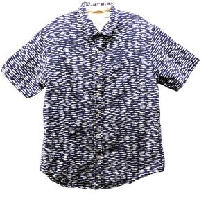 Rebel James &‎ Charli Fish Print Shirt Mens L Cotton Linen Short Sleeve Button